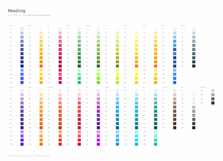 Available colors on the Material UI Kit.